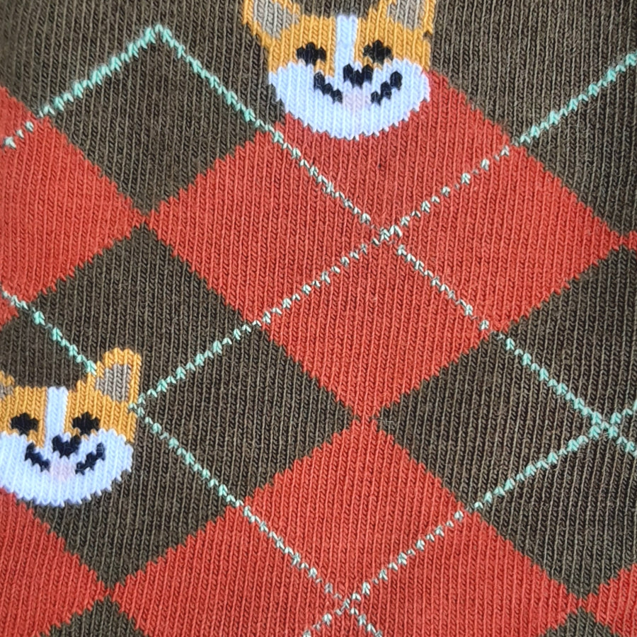Chaussettes fantaisie Corgi marron et rouge