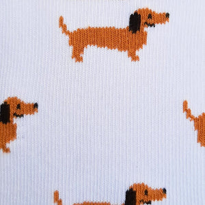 zoom Chaussettes fantaisie blanches motifs chien teckel marrron marque Cassepieds