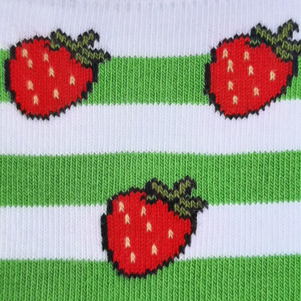 zoom Chaussettes fantaisie motifs fraise à rayures vertes et blanches marque Cassepieds