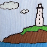 Charger l&#39;image dans la galerie, zoom chaussettes fantaisie motif paysage phare de biarritz ciel et océan pays basque marque Cassepieds
